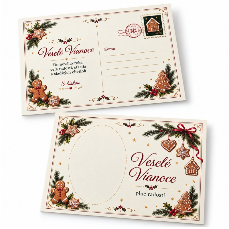 Oboustranná nepromastitelná kartička – pohlednice Veselé Vianoce 14,8 × 10,5 cm – 10 ks