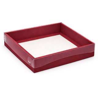 Tmavě vínová dárková krabička 30x30x5 cm s víkem – pevná krabička na dárky a firemní balení