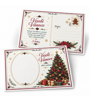 Oboustranná nepromastitelná kartička – pohlednice Veselé Vánoce se stromečkem 14,8 × 10,5 cm – 10 ks